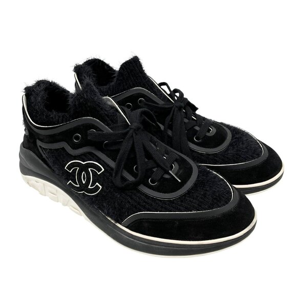 CHANEL Vintage G35203 CC Logo Socks Sneakers Men's #42 Shoes Black [105998] - Picture 1 of 11
